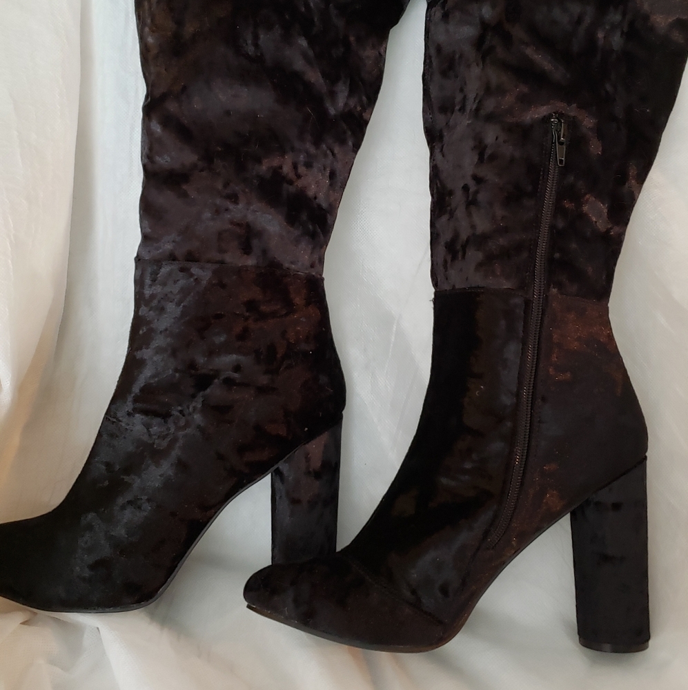 Thigh high, Black, Velvety Boots-4" heel, sz 11